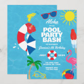 Uitnodiging voor Luau zwembadfeest (Voorkant / Achterkant)