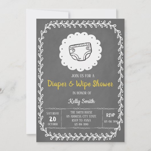 Uitnodiging voor luier en wipe douche (Voorkant)