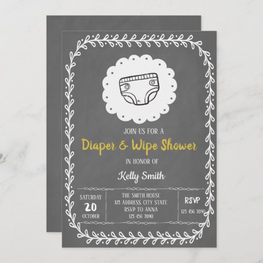 Uitnodiging voor luier- en wisserfeest (Voorkant / Achterkant)