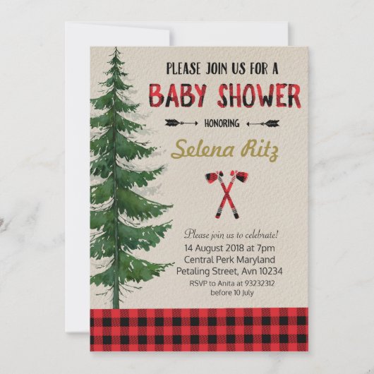 Uitnodiging voor Lumberjack Baby shower Party (Voorkant)