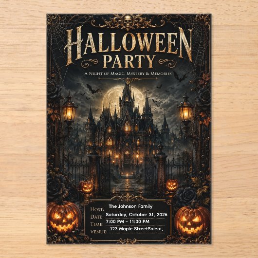 Uitnodiging voor luxe gotisch Halloween-feest (Voorkant)