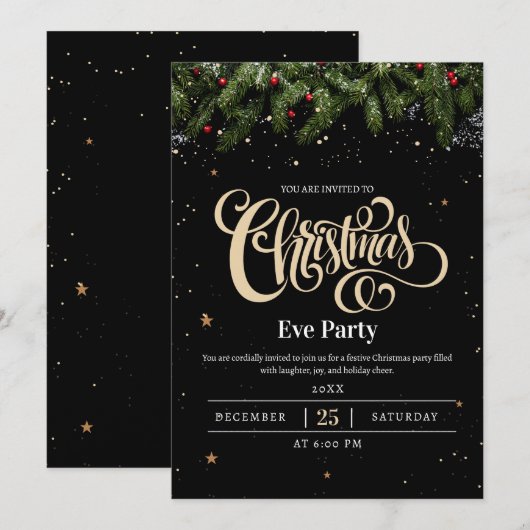Uitnodiging voor luxe kerstfeest vakantiefeest (Voorkant / Achterkant)