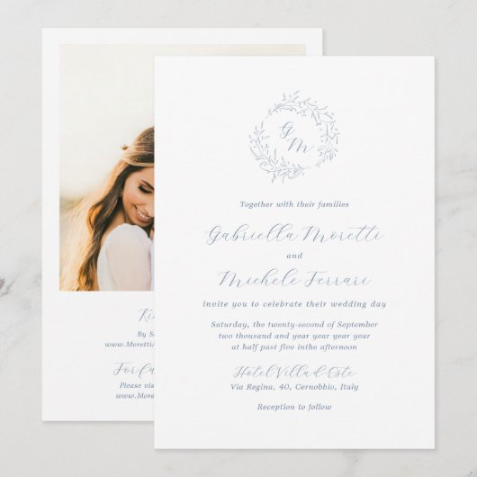 Uitnodiging voor Maankrans-huwelijksfoto met monog (Voorkant / Achterkant)