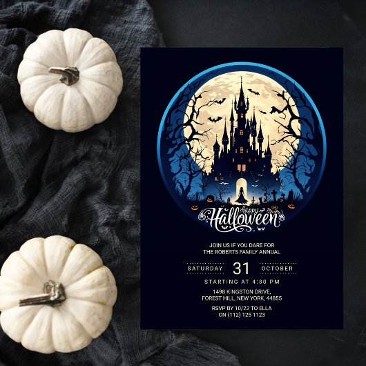 Uitnodiging voor maanverlicht kasteel Halloween-fe