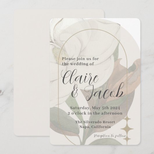 Uitnodiging voor Magnolia Wedding (Voorkant / Achterkant)