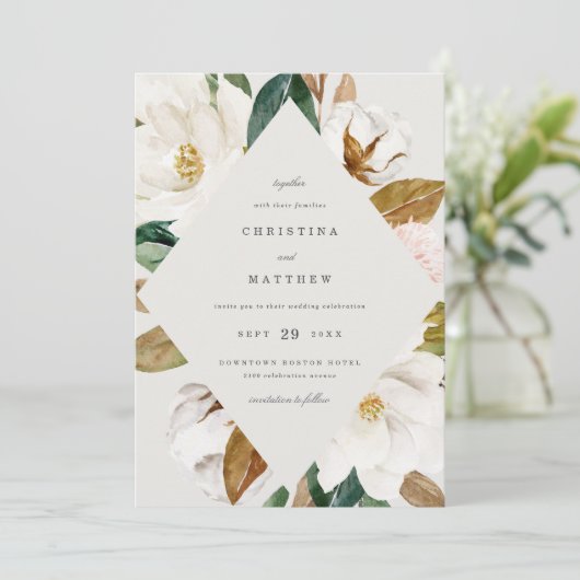 Uitnodiging voor Magnolia Wedding (Staand voorkant)