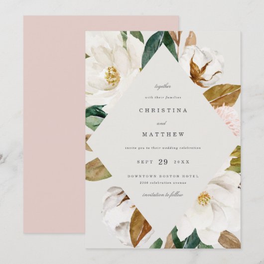 Uitnodiging voor Magnolia Wedding (Voorkant / Achterkant)