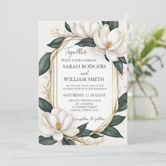 Uitnodiging voor Magnolia Wedding (Staand voorkant)