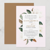 Uitnodiging voor Magnolia Wedding | Blush roze (Voorkant / Achterkant)