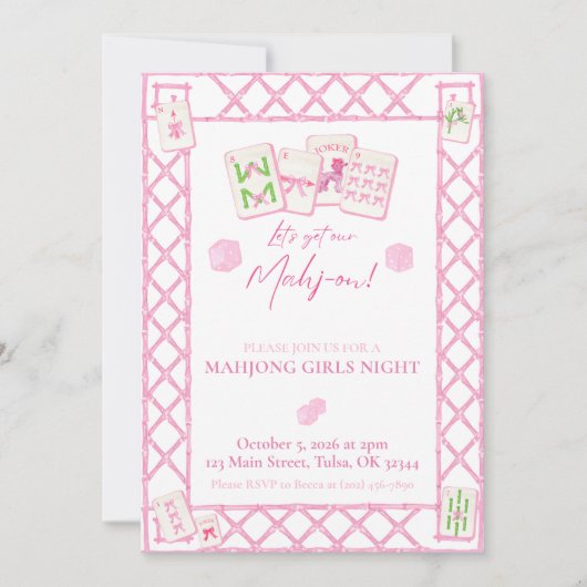 Uitnodiging voor Mahjong Party, Girls Night Coquet (Voorkant)