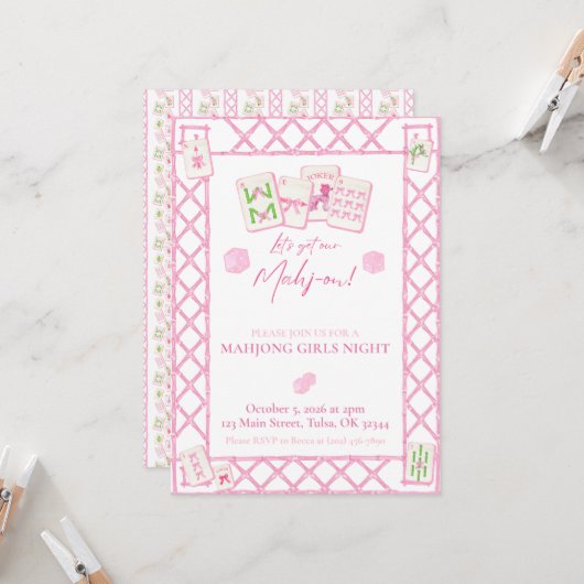 Uitnodiging voor Mahjong Party, Girls Night Coquet (Voorkant / Achterkant in situ)