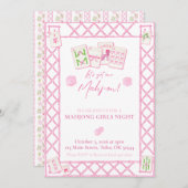 Uitnodiging voor Mahjong Party, Girls Night Coquet (Voorkant / Achterkant)