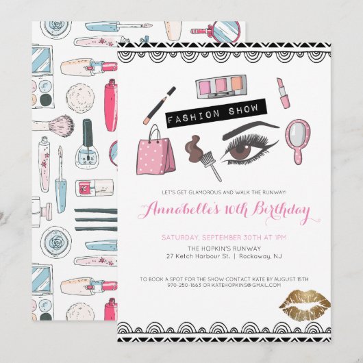 Uitnodiging voor Make-up/Mode Show Feest (Voorkant / Achterkant)