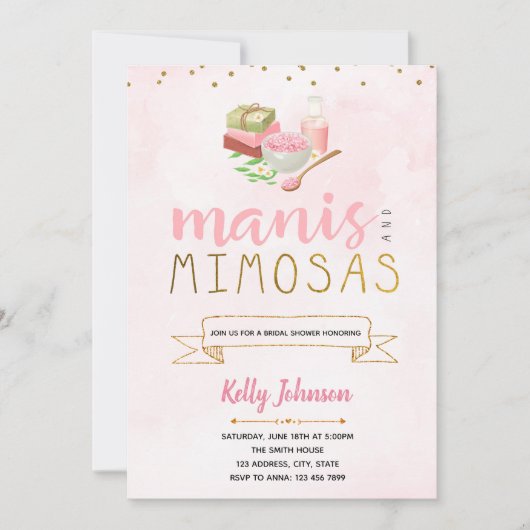 Uitnodiging voor Manis en Mimosas-feestje (Voorkant)
