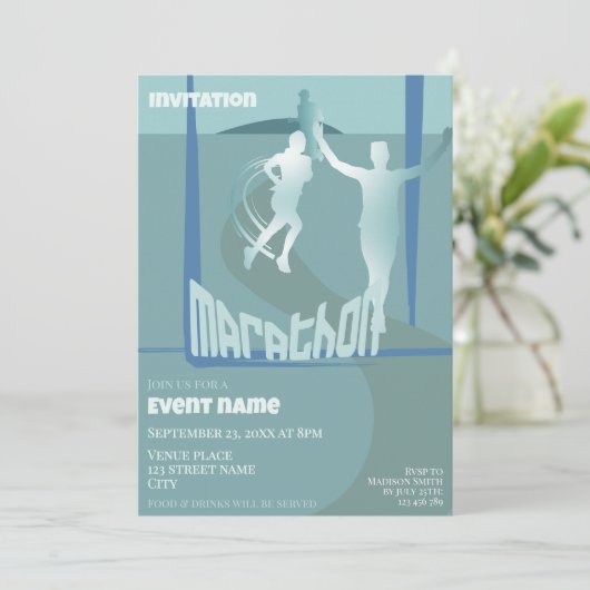 Uitnodiging voor marathonlopers evenement viering (Staand voorkant)