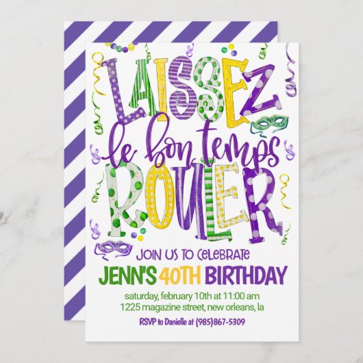 Uitnodiging voor Mardi Gras-viering (Voorkant / Achterkant)