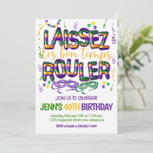 Uitnodiging voor Mardi Gras-viering (Staand voorkant)