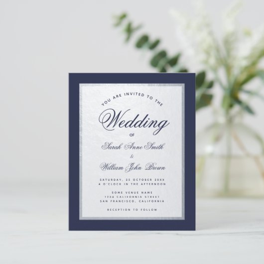 Uitnodiging voor marinesurft Blue Faux Silver (Staand voorkant)