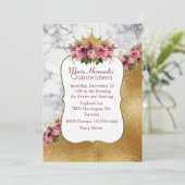 Uitnodiging voor Marmered en Gold Crown Quinceañer (Staand voorkant)