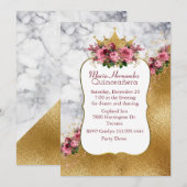 Uitnodiging voor Marmered en Gold Crown Quinceañer (Voorkant / Achterkant)