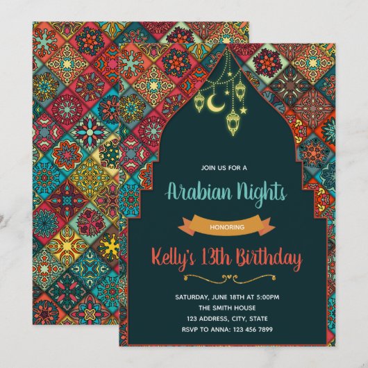 Uitnodiging voor Marokkaans themafeest (Voorkant / Achterkant)