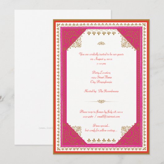 Uitnodiging voor Marokkaans themafeest (Voorkant / Achterkant)