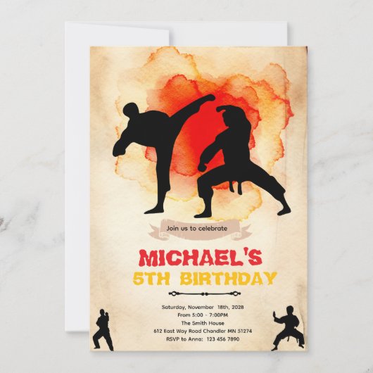 Uitnodiging voor martial arts feestje (Voorkant)