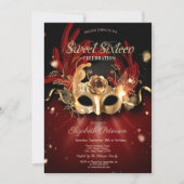 Uitnodiging voor Masquerade Rode Sweet 16 (Voorkant)