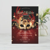 Uitnodiging voor Masquerade Rode Sweet 16 (Staand voorkant)