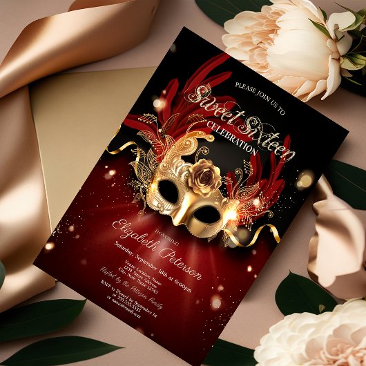 Uitnodiging voor Masquerade Rode Sweet 16