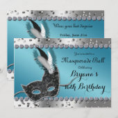 Uitnodiging voor Masqueradebal Zilver en Blauw Fee (Voorkant / Achterkant)