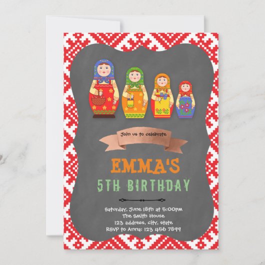 Uitnodiging voor Matroesjka-themafeest (Voorkant)