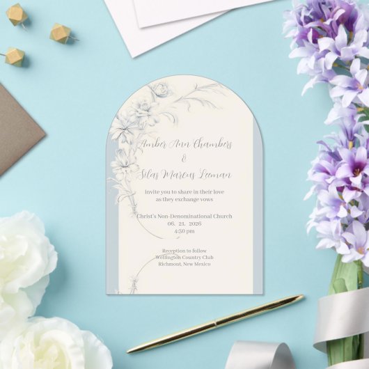 Uitnodiging voor matte acrylverf met gewelfde bloe (Insitu (Huwelijk))