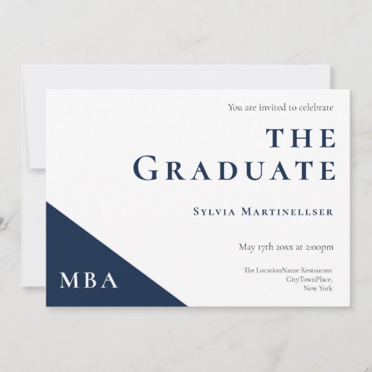 Uitnodiging voor MBA Degree Blue White Graduation  (Voorkant)