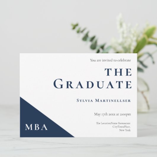 Uitnodiging voor MBA Degree Blue White Graduation  (Staand voorkant)