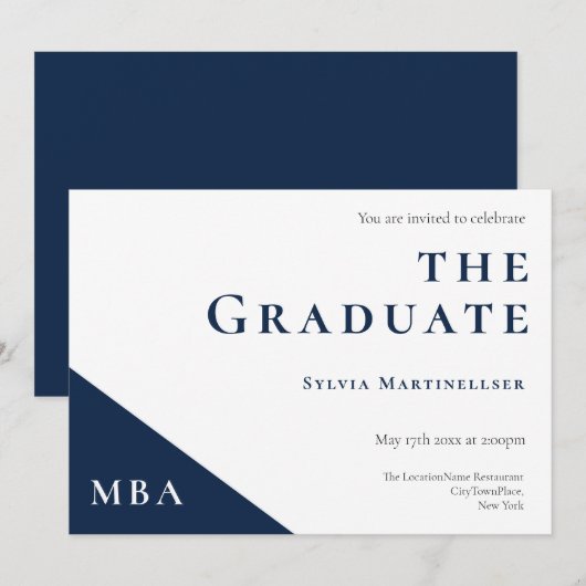 Uitnodiging voor MBA Degree Blue White Graduation (Voorkant / Achterkant)