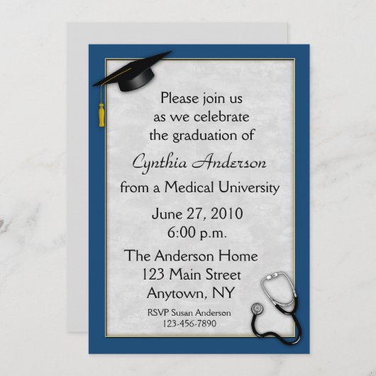 Uitnodiging voor medisch blauw Afstuderen (Voorkant / Achterkant)