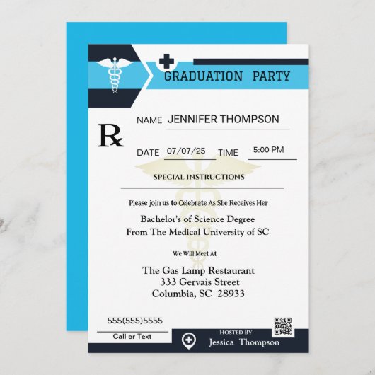 Uitnodiging voor medisch recept Pad Afstuderen (Voorkant / Achterkant)