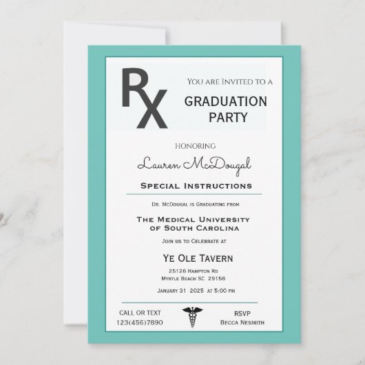 Uitnodiging voor medisch recept Pad Afstuderen (Voorkant)