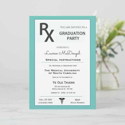 Uitnodiging voor medisch recept Pad Afstuderen (Staand voorkant)