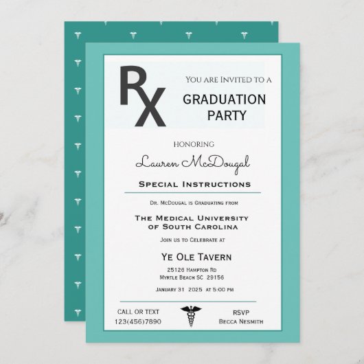 Uitnodiging voor medisch recept Pad Afstuderen (Voorkant / Achterkant)