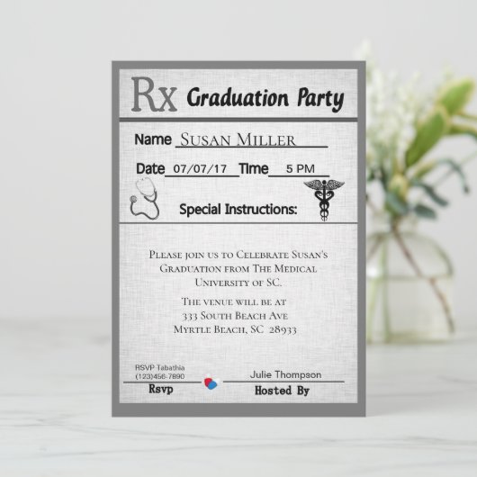 Uitnodiging voor medisch recept Pad Afstuderen (Staand voorkant)