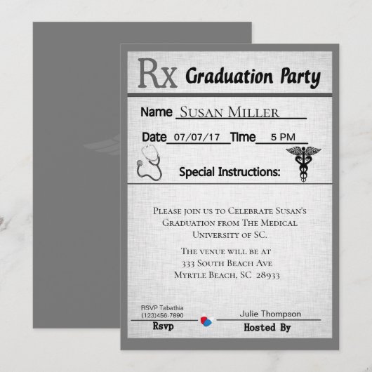 Uitnodiging voor medisch recept Pad Afstuderen (Voorkant / Achterkant)