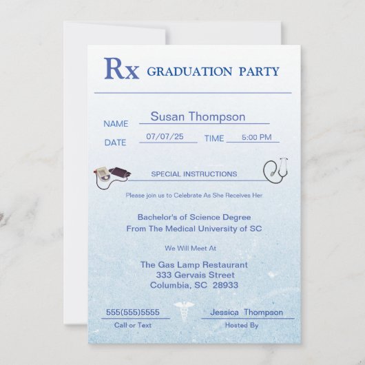 Uitnodiging voor medisch recept Pad Afstuderen (Voorkant)