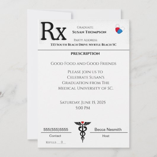 Uitnodiging voor medisch recept Pad Afstuderen (Voorkant)