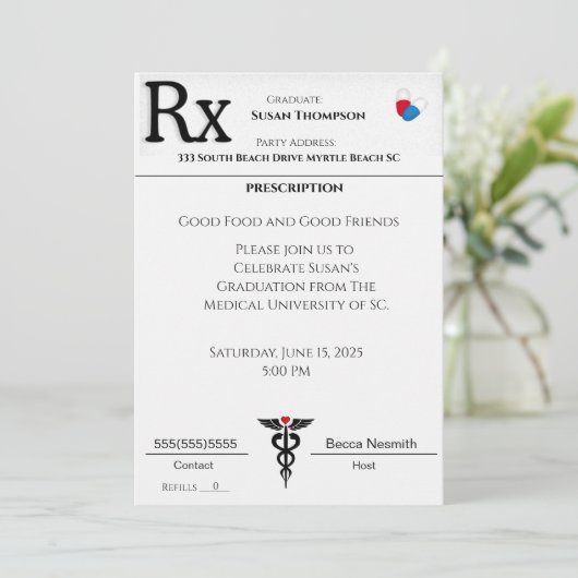 Uitnodiging voor medisch recept Pad Afstuderen (Staand voorkant)