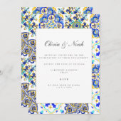 Uitnodiging voor mediterraan tegel verlovingsfeest (Voorkant / Achterkant)