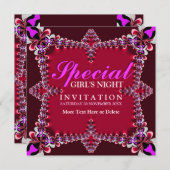 Uitnodiging voor Meidenavond Rood Hete Roze Feestj (Voorkant / Achterkant)