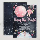 Uitnodiging voor meisje met astronaut uit de ruimt (Voorkant / Achterkant)