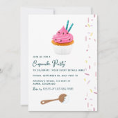 Uitnodiging voor meisje verjaardag cupcake bakfees (Voorkant)